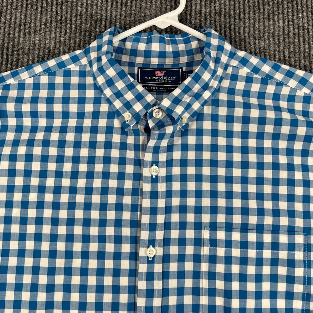 Vineyard Vines Shirt Mens XL Extra Large Blue Check Long Sleeve Button Down Slim